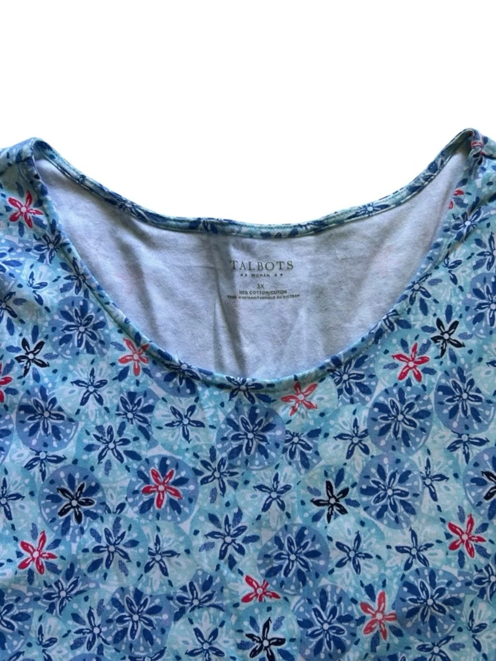 Talbots 100% Cotton T Shirt Dress Drawstring Waist Size 3X Floral Sand Dollar - Picture 7 of 11